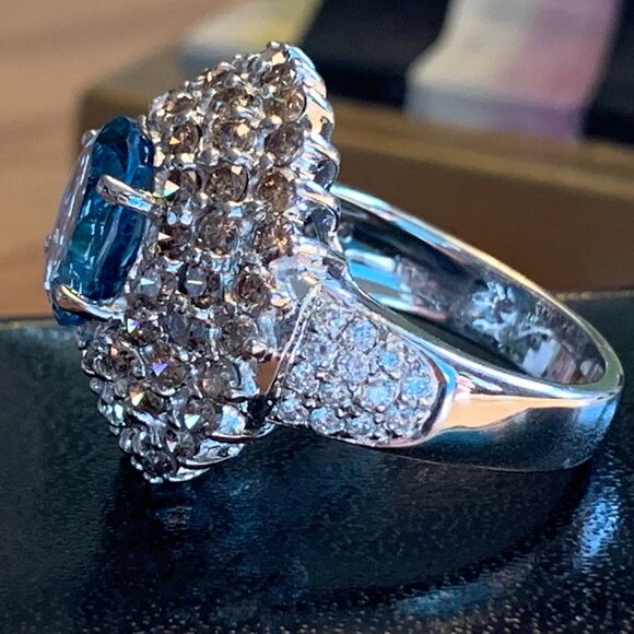 3.25 ct London Blue Topaz 2.15 ctw Diamond Huge 14K Gold Ring Sz 7 New Old Stock - Picture 6 of 9
